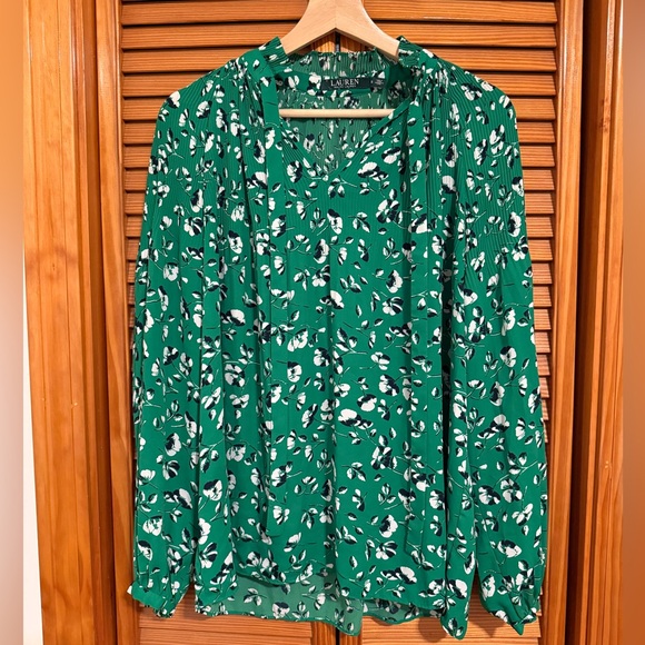 LAUREN Ralph Lauren Floral Print Tie Neck Georgette Top Woman’s Oversized Small - Picture 3 of 8